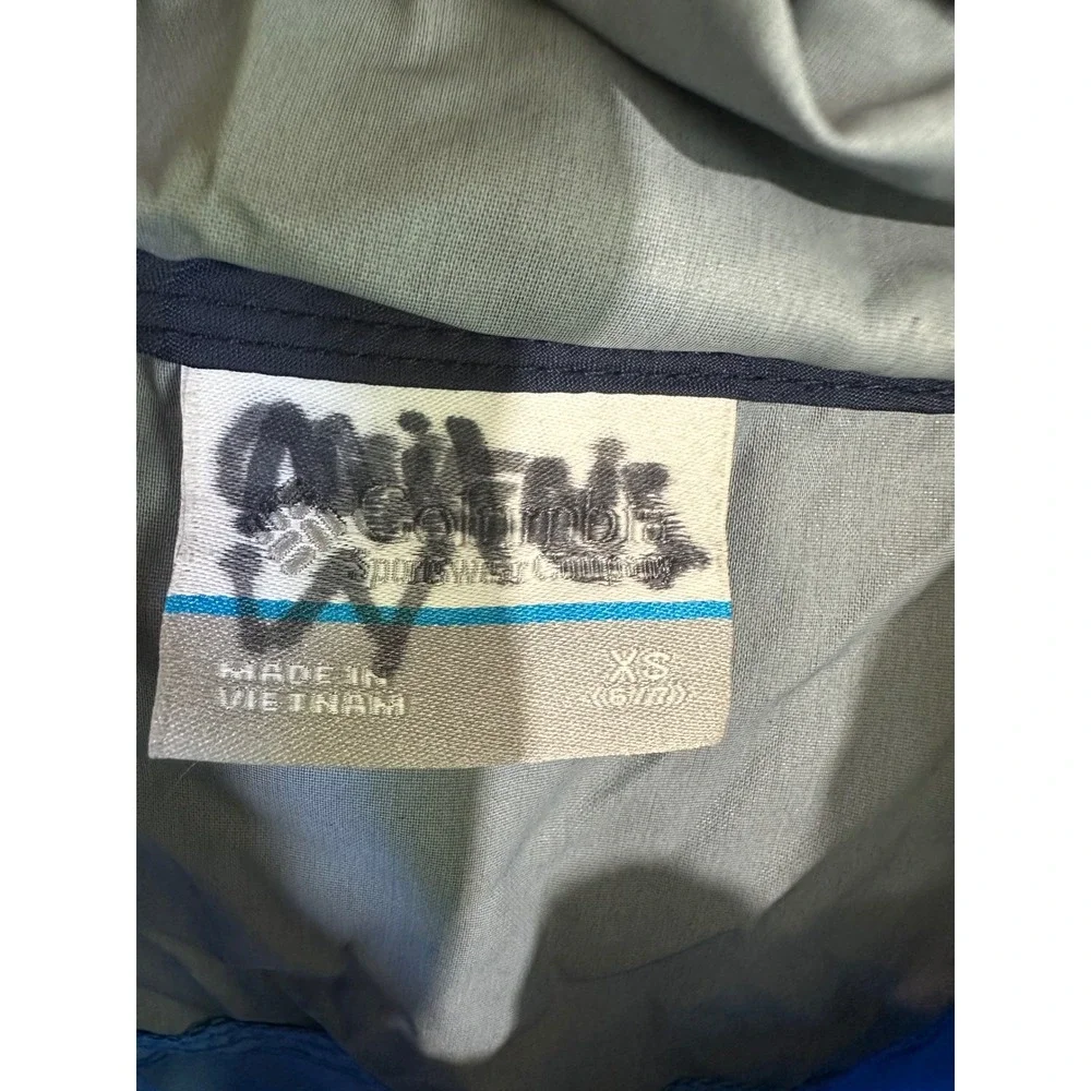 Columbia Windbreaker Hooded Jacket Kids XS 6/7 Blue Navy Good